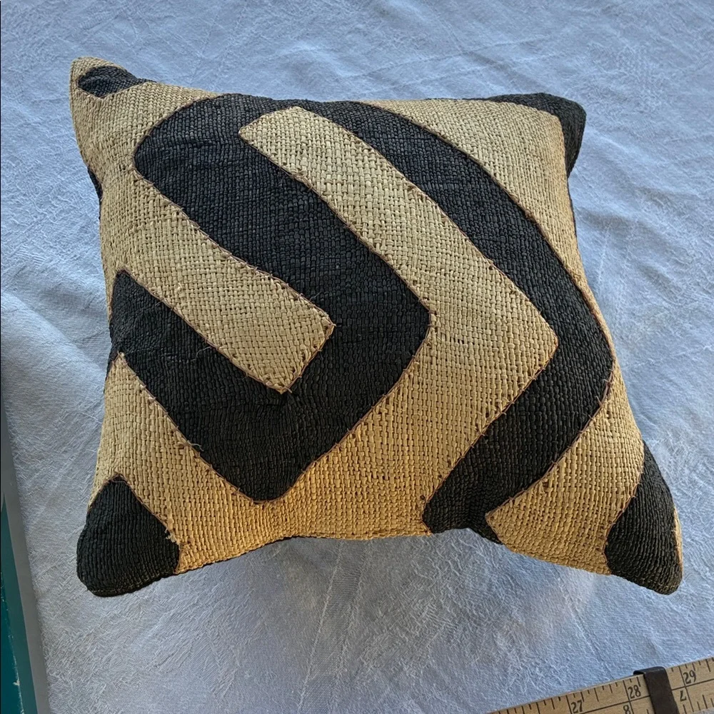 Authentic Kuba Cloth/ Mud Cloth Throw pillow cover. 9.5x9.5 inches. Black /Tan